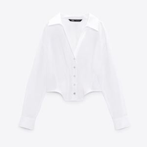ZARA: CORSET STYLE POPLIN SHIRT, WHITE LARGE